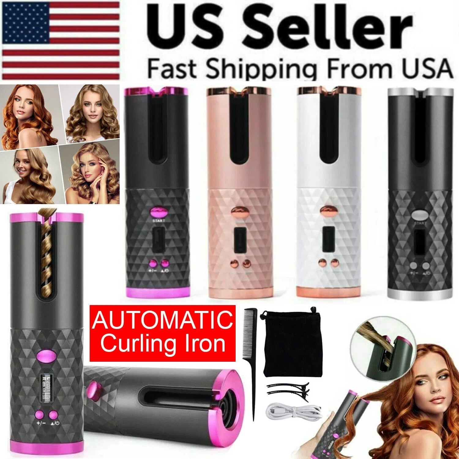 Wireless Auto Rotating Curling Iron